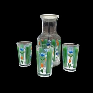 Bali 4 Piece Juice Set, Pitcher w 3 Glasses, Tulip Flowers